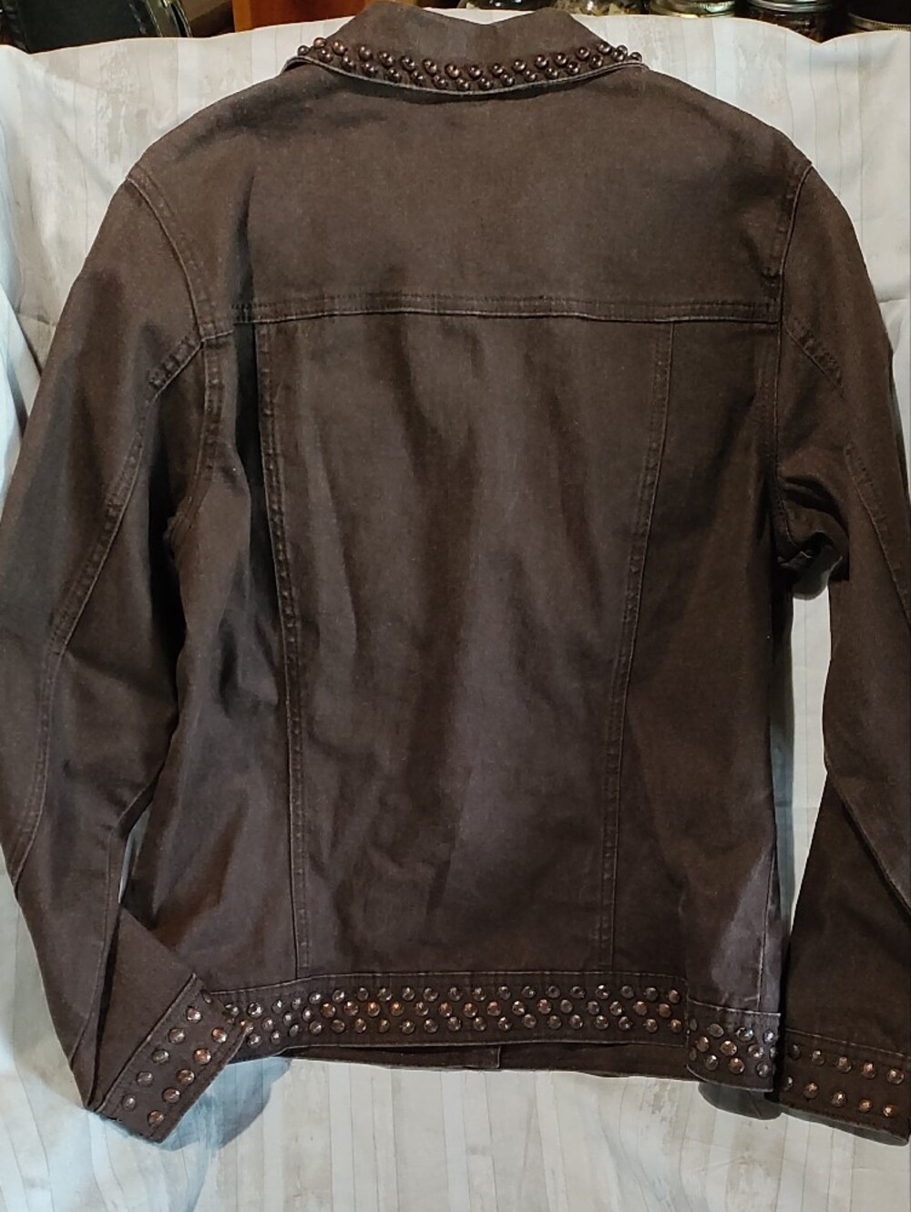 DG2 by Diane Gilman Brown Studded Jean Jacket, XS Statement Piece - Picture 7 of 7